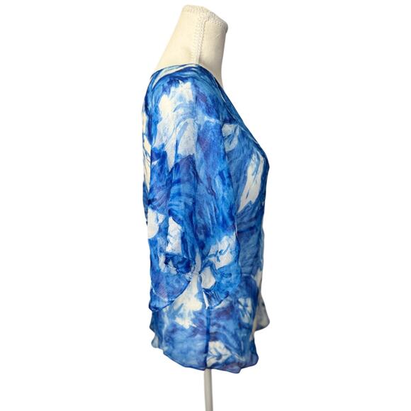 Lauren Ralph Lauren Silk Blue Floral Blouse Women's 10P Petite Coastal Cruise - Picture 5 of 16
